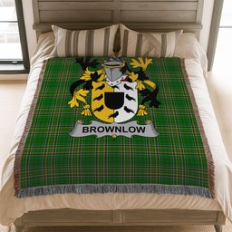 ScotsTee Shop Irish Brownlow Clan Coat of Arms Irish Tartan Woven Blanket