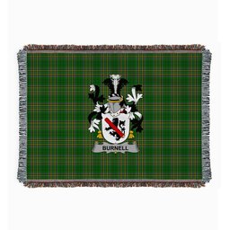 ScotsTee Shop Irish Burnell Clan Coat of Arms Irish Tartan Woven Blanket