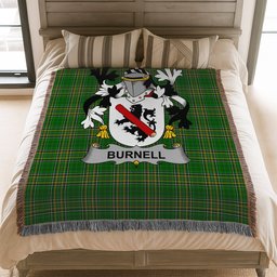 ScotsTee Shop Irish Burnell Clan Coat of Arms Irish Tartan Woven Blanket