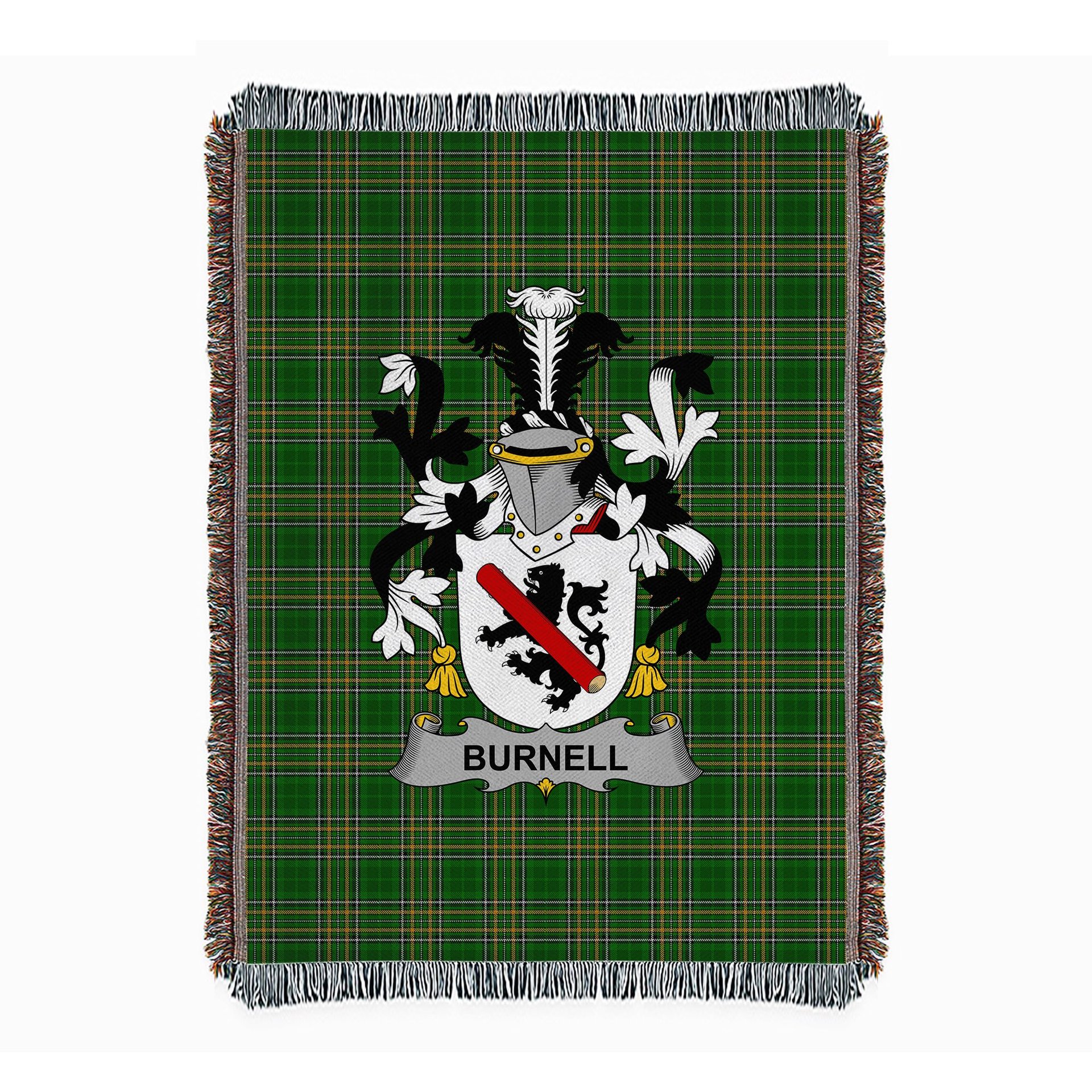 ScotsTee Shop Irish Burnell Clan Coat of Arms Irish Tartan Woven Blanket