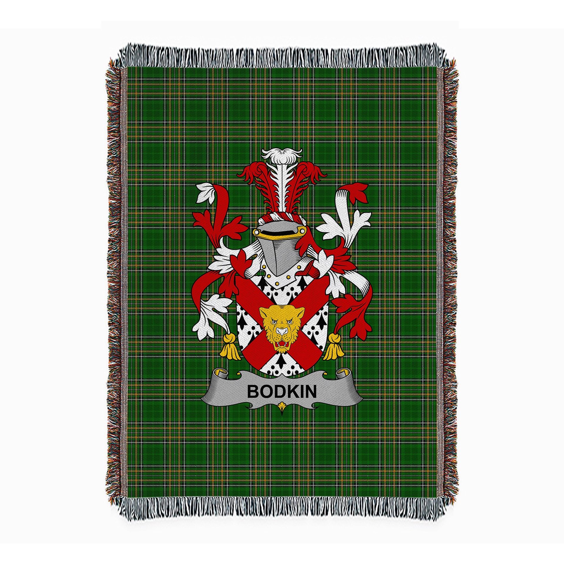 ScotsTee Shop Irish Bodkin Clan Coat of Arms Irish Tartan Woven Blanket