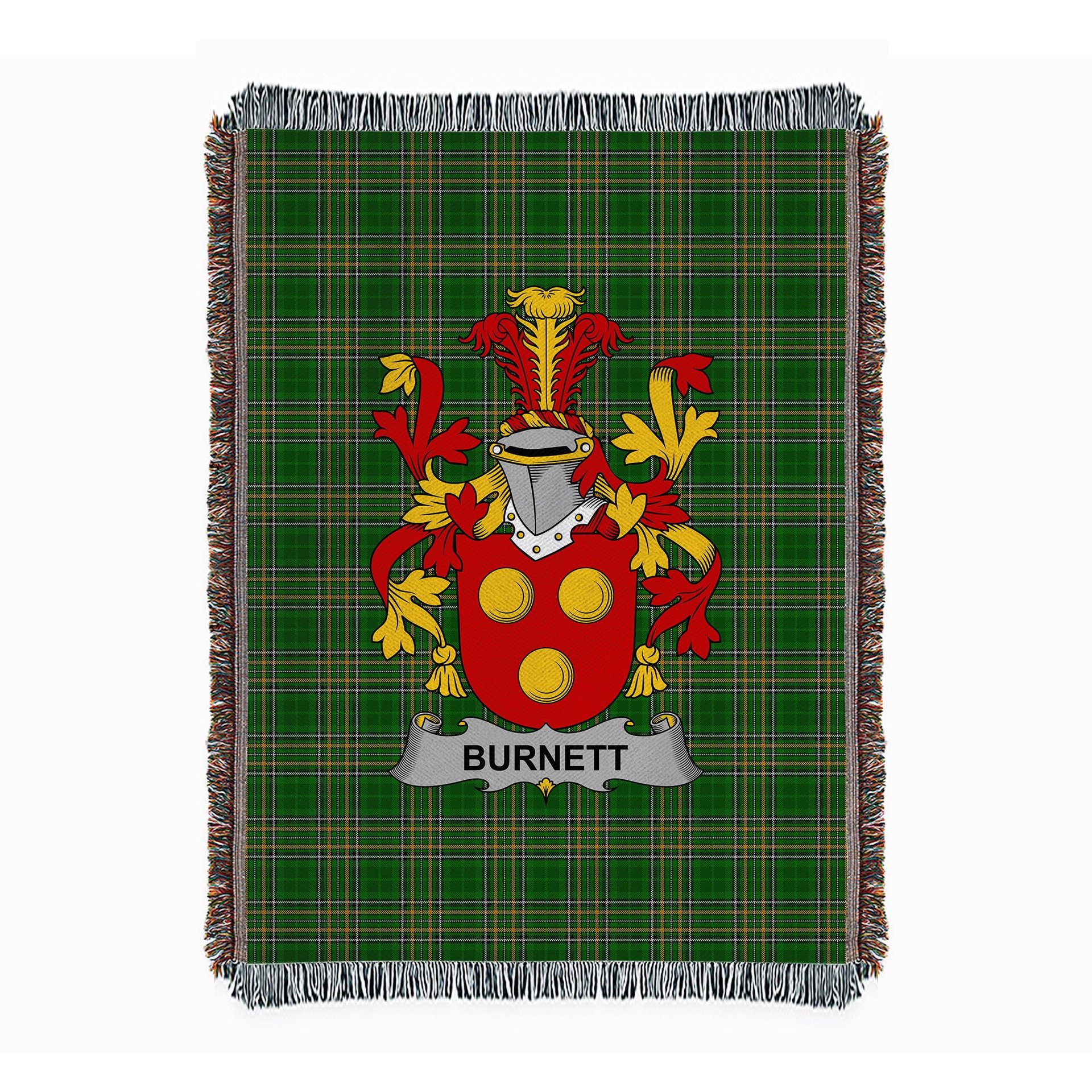ScotsTee Shop Irish Burnett Clan Coat of Arms Irish Tartan Woven Blanket