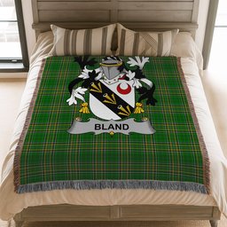 ScotsTee Shop Irish Bland Clan Coat of Arms Irish Tartan Woven Blanket