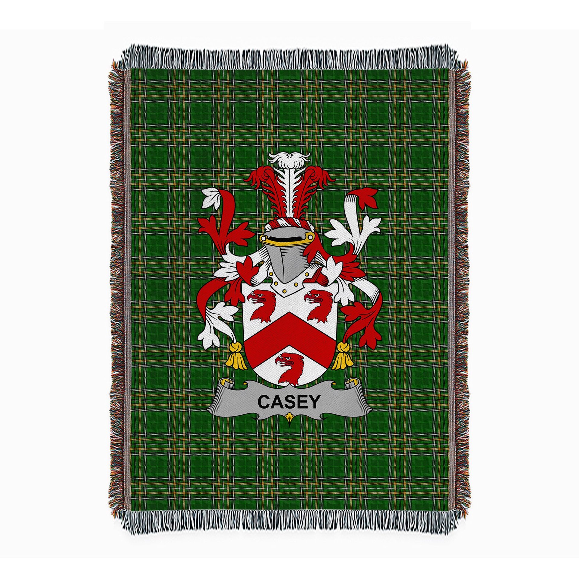 ScotsTee Shop Irish Casey or O'Casey Clan Coat of Arms Irish Tartan Woven Blanket