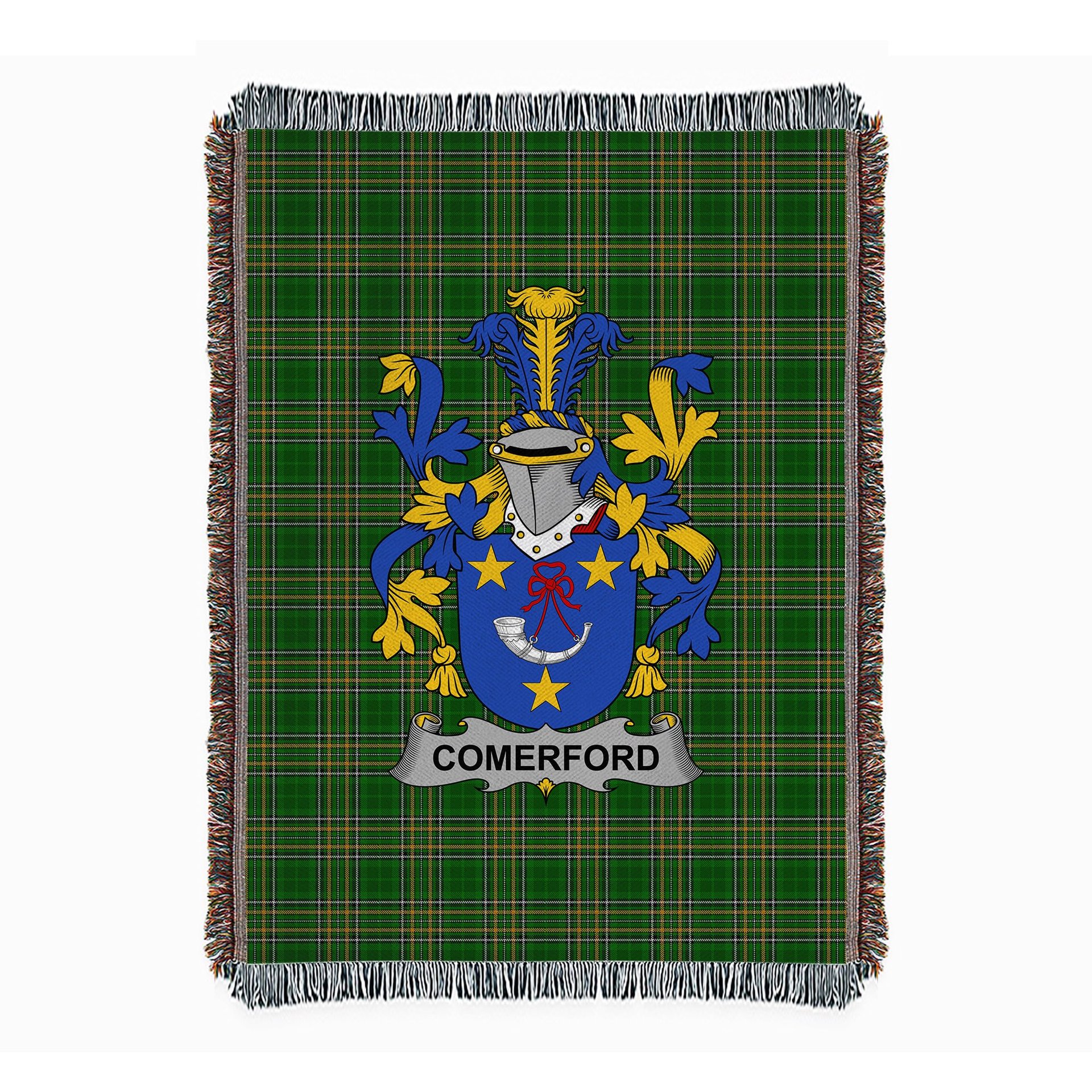 ScotsTee Shop Irish Comerford Clan Coat of Arms Irish Tartan Woven Blanket