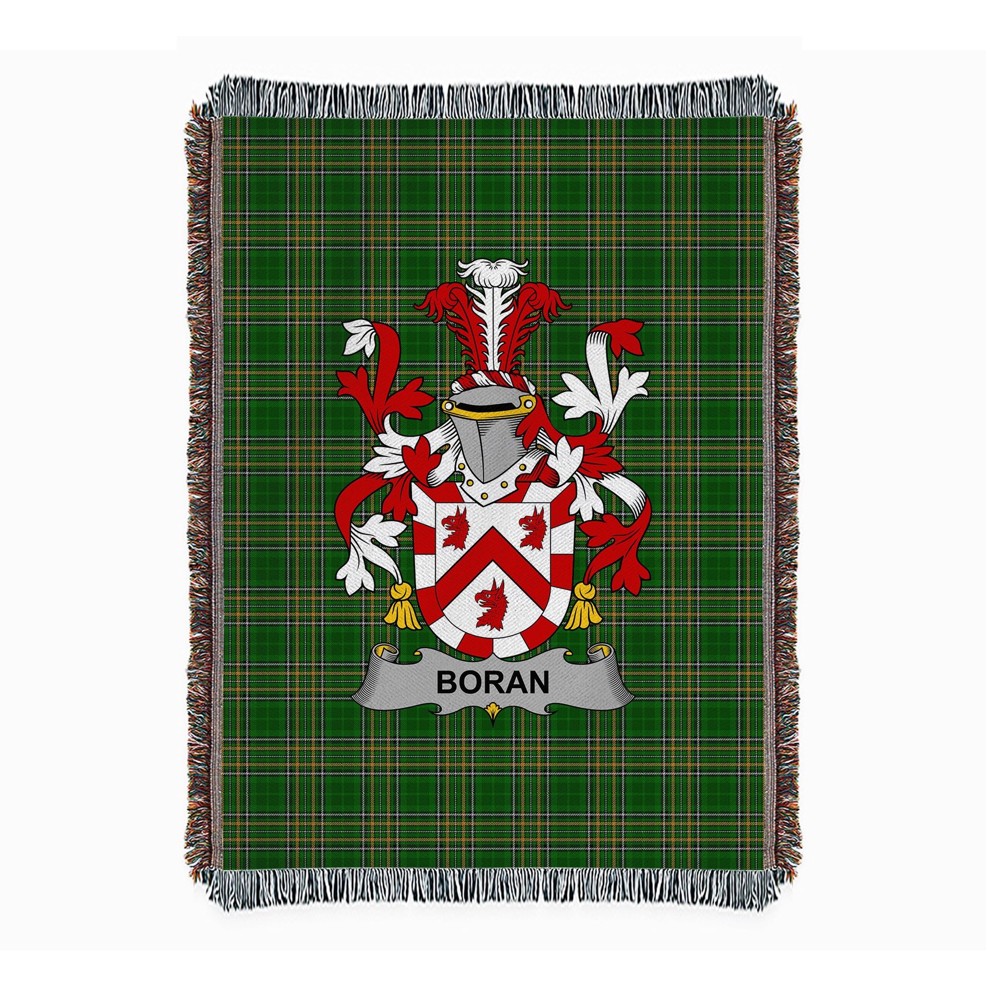 ScotsTee Shop Irish Boran or O'Boran Clan Coat of Arms Irish Tartan Woven Blanket