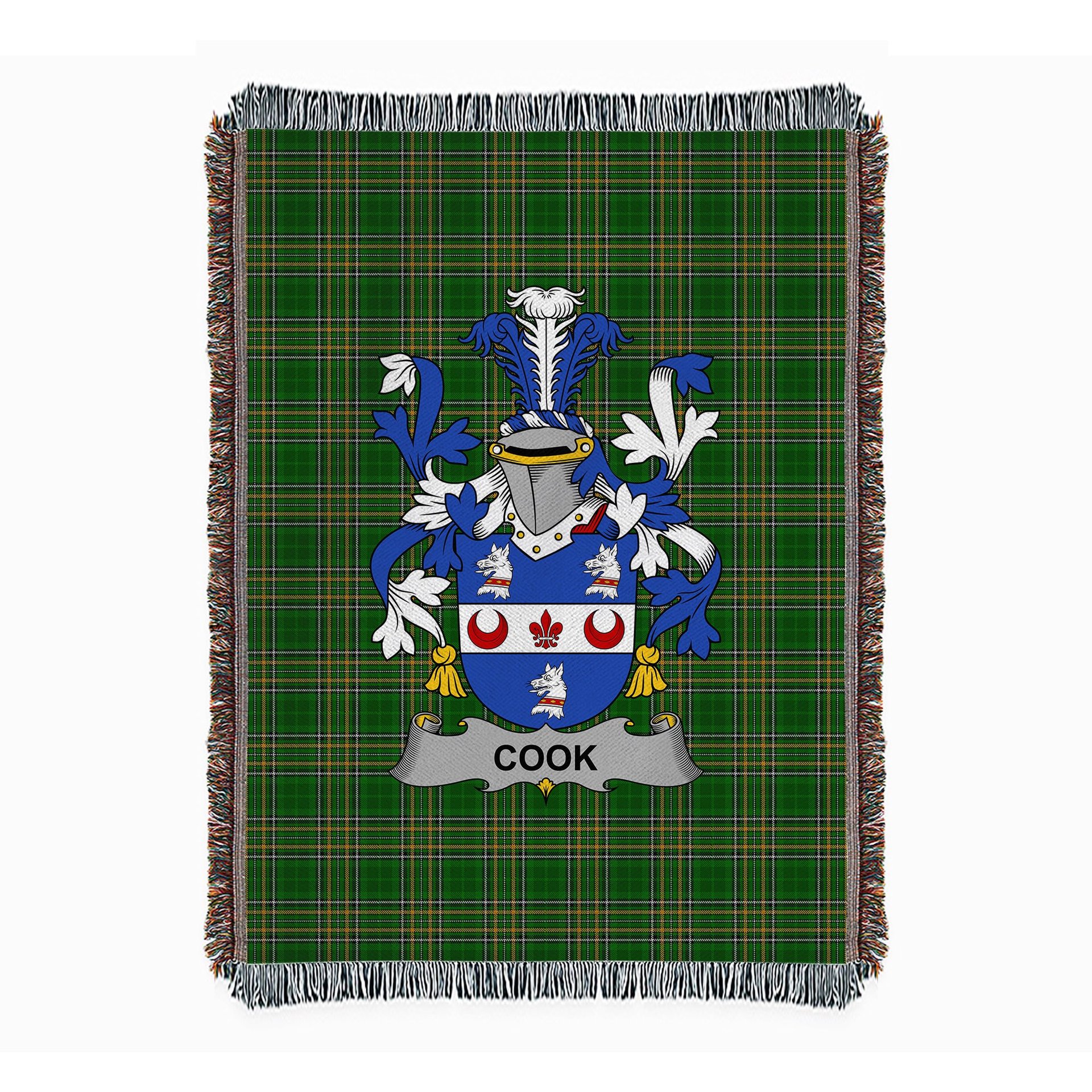 ScotsTee Shop Irish Cook Clan Coat of Arms Irish Tartan Woven Blanket