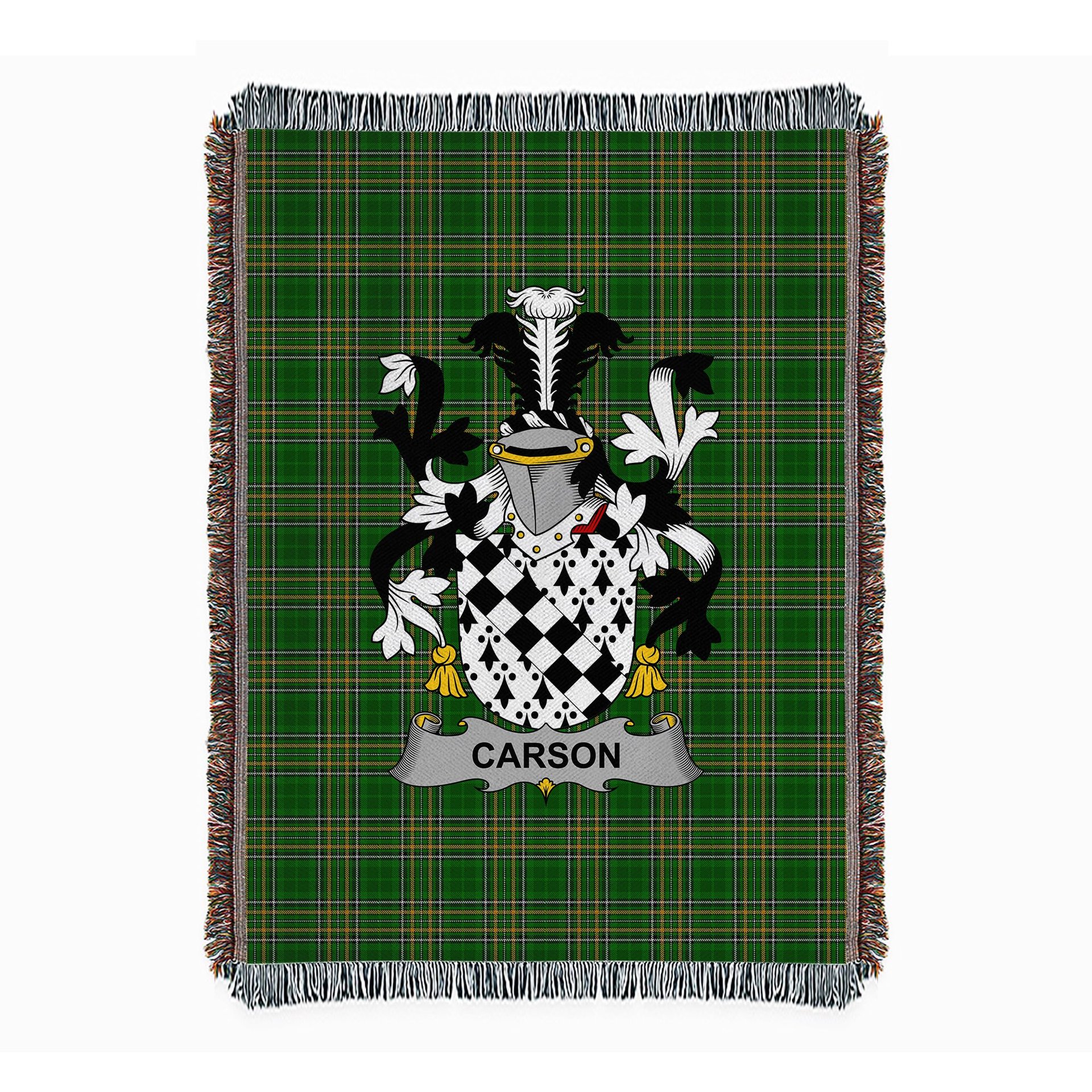 ScotsTee Shop Irish Carson Clan Coat of Arms Irish Tartan Woven Blanket