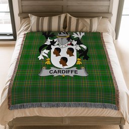 ScotsTee Shop Irish Cardiffe Clan Coat of Arms Irish Tartan Woven Blanket