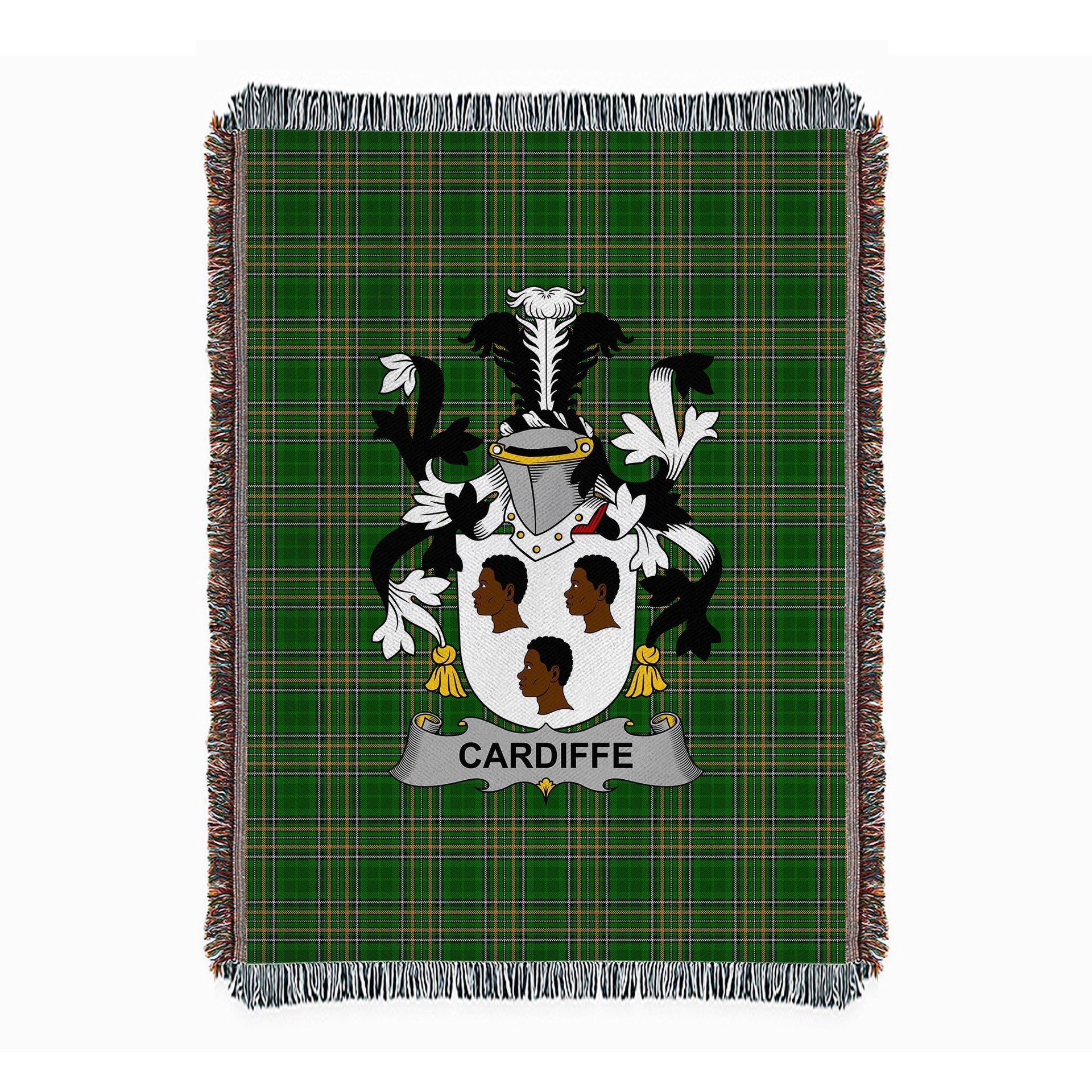 ScotsTee Shop Irish Cardiffe Clan Coat of Arms Irish Tartan Woven Blanket