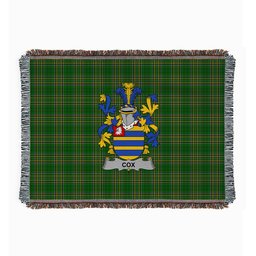 ScotsTee Shop Irish Cox Clan Coat of Arms Irish Tartan Woven Blanket