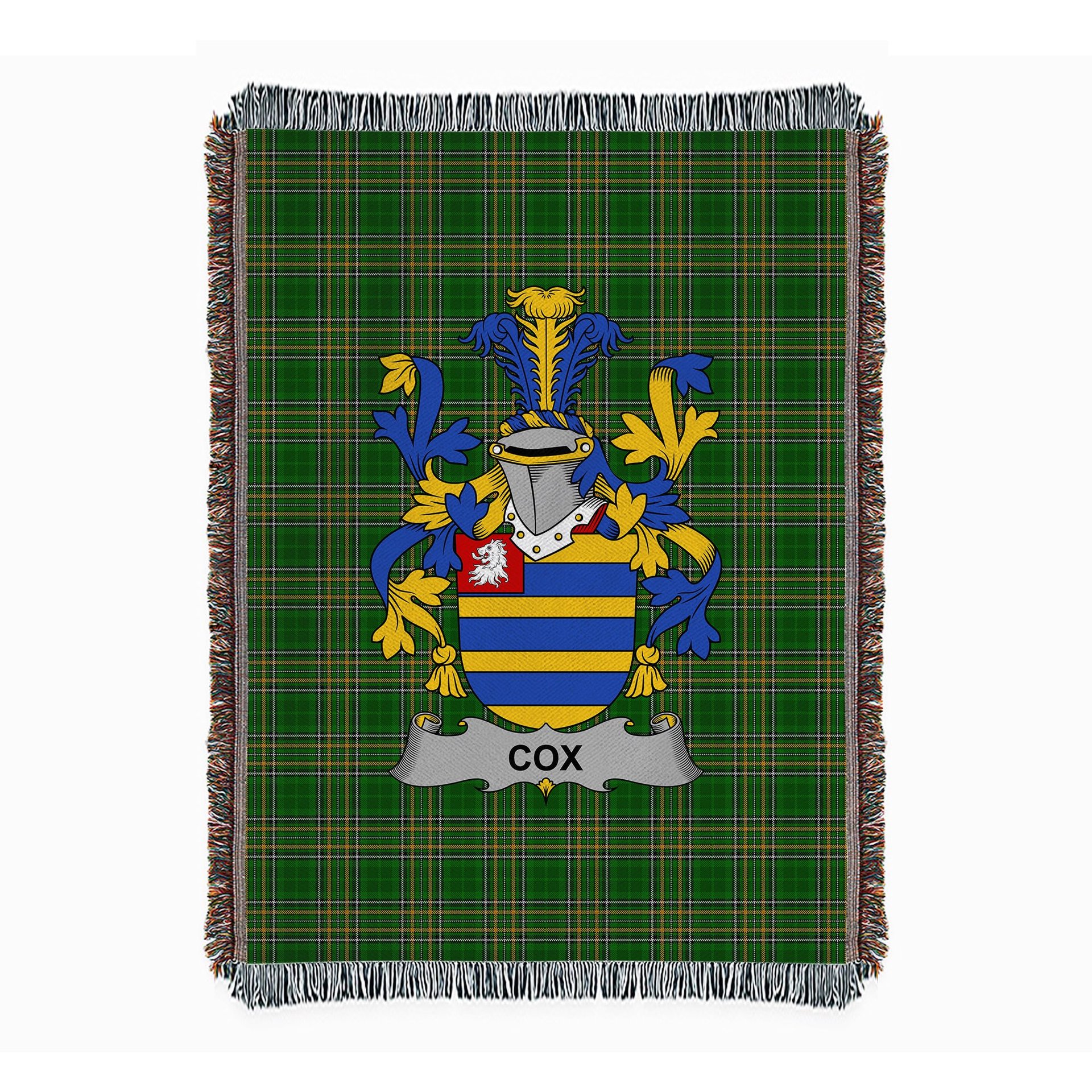 ScotsTee Shop Irish Cox Clan Coat of Arms Irish Tartan Woven Blanket