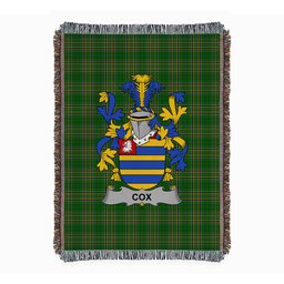 ScotsTee Shop Irish Cox Clan Coat of Arms Irish Tartan Woven Blanket