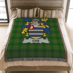 ScotsTee Shop Irish Cox Clan Coat of Arms Irish Tartan Woven Blanket