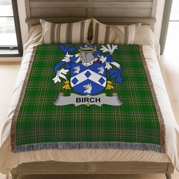 ScotsTee Shop Irish Birch Clan Coat of Arms Irish Tartan Woven Blanket