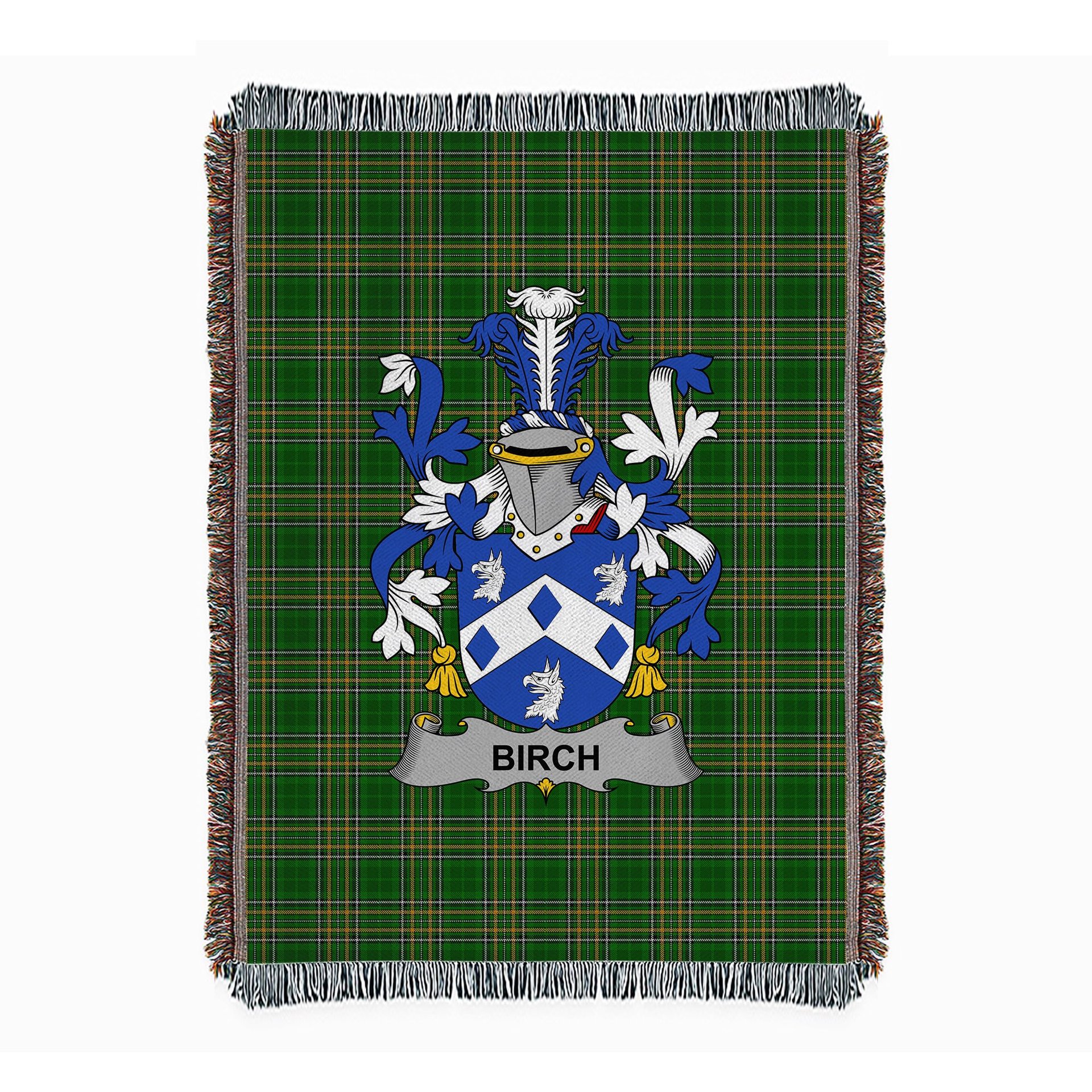 ScotsTee Shop Irish Birch Clan Coat of Arms Irish Tartan Woven Blanket