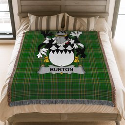 ScotsTee Shop Irish Burton Clan Coat of Arms Irish Tartan Woven Blanket
