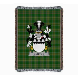 ScotsTee Shop Irish Burton Clan Coat of Arms Irish Tartan Woven Blanket