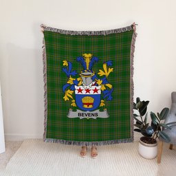 ScotsTee Shop Irish Bevens Clan Coat of Arms Irish Tartan Woven Blanket