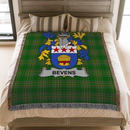 ScotsTee Shop Irish Bevens Clan Coat of Arms Irish Tartan Woven Blanket