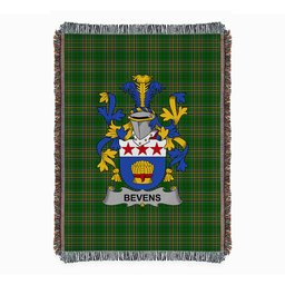ScotsTee Shop Irish Bevens Clan Coat of Arms Irish Tartan Woven Blanket