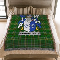 ScotsTee Shop Irish Bermingham Clan Coat of Arms Irish Tartan Woven Blanket