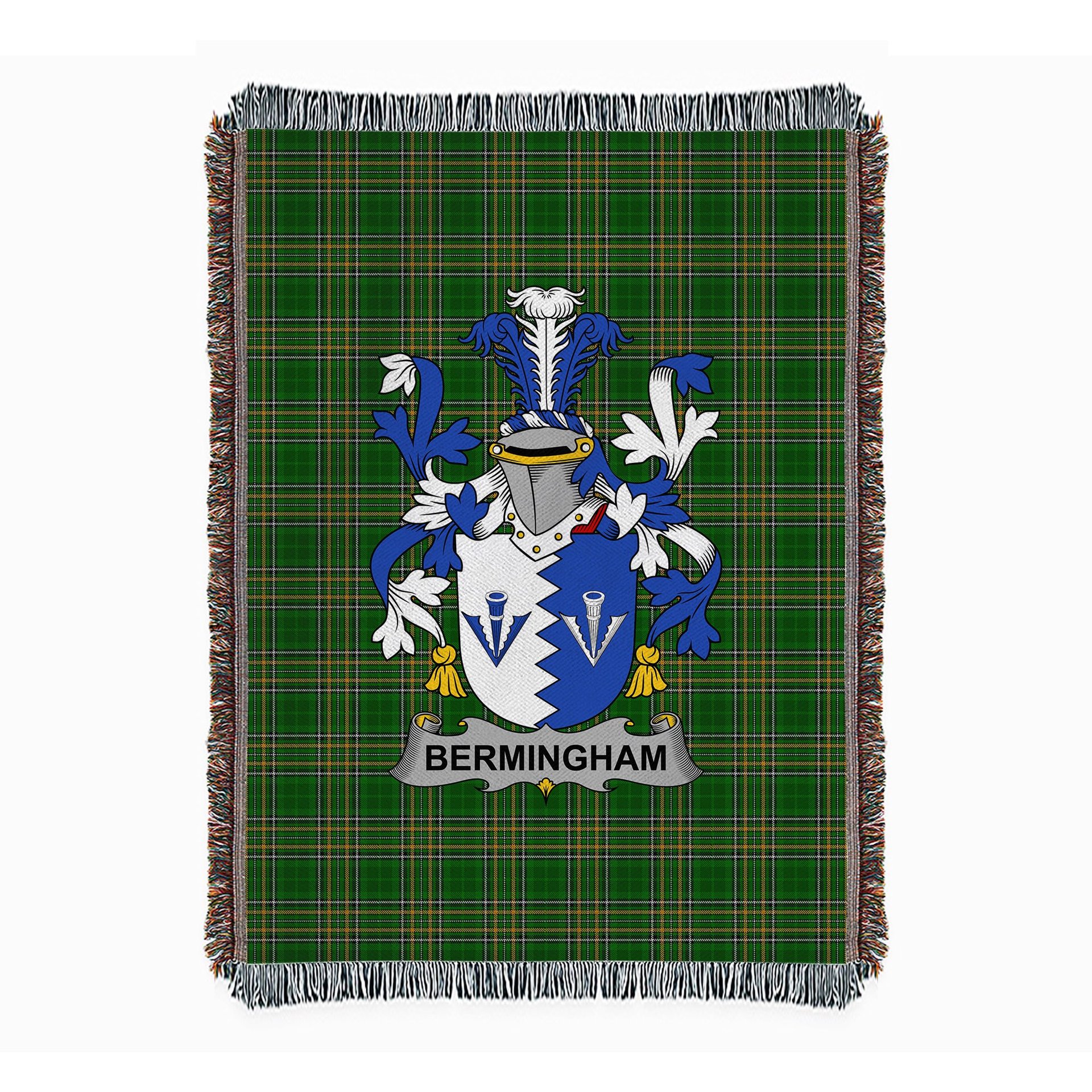 ScotsTee Shop Irish Bermingham Clan Coat of Arms Irish Tartan Woven Blanket