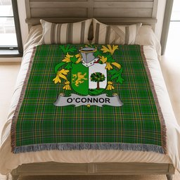 ScotsTee Shop Irish Connor or O'Connor (Sligo) Clan Coat of Arms Irish Tartan Woven Blanket