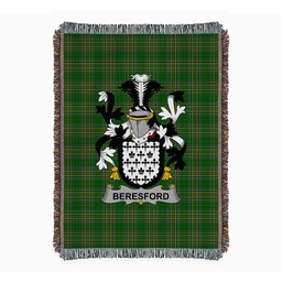 ScotsTee Shop Irish Beresford Clan Coat of Arms Irish Tartan Woven Blanket