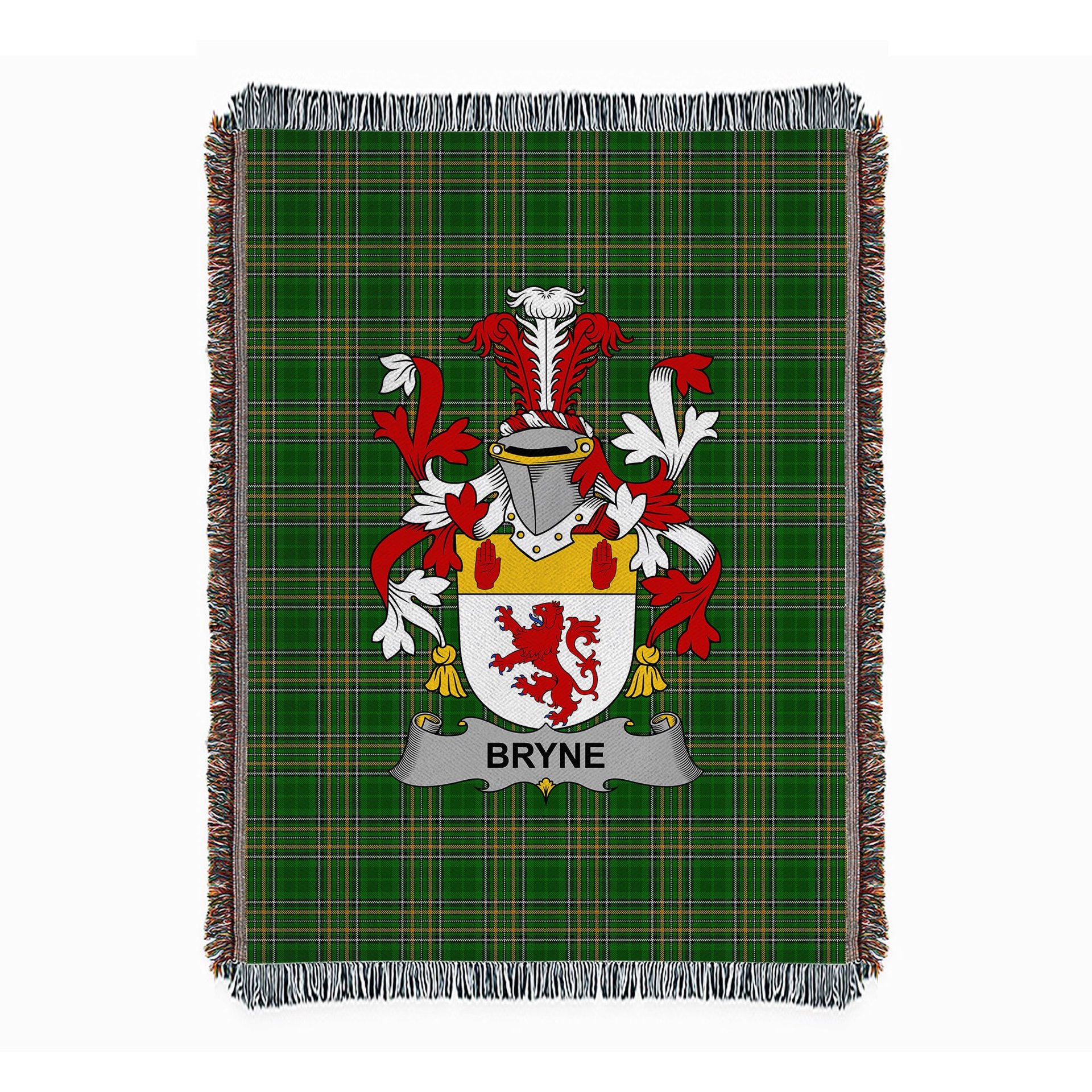 ScotsTee Shop Irish Bryne or Brinn Clan Coat of Arms Irish Tartan Woven Blanket