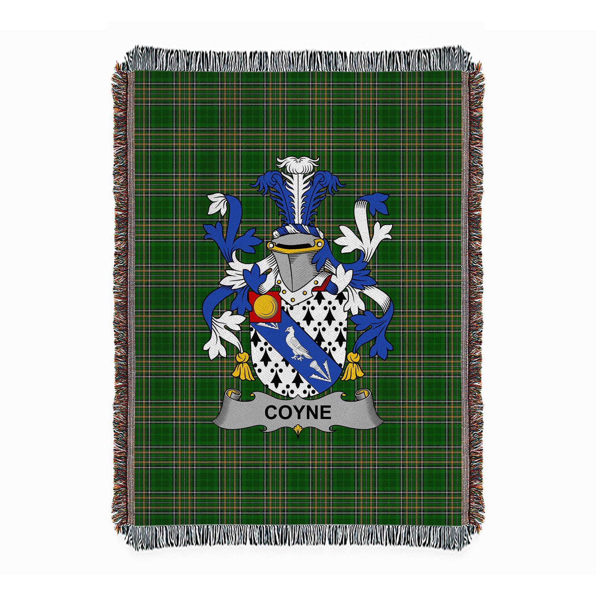 ScotsTee Shop Irish Coyne or O'Coyne Clan Coat of Arms Irish Tartan Woven Blanket