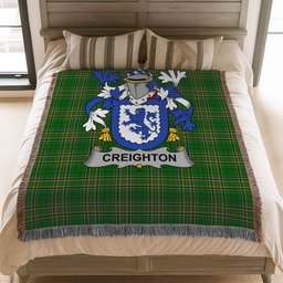 ScotsTee Shop Irish Creighton Clan Coat of Arms Irish Tartan Woven Blanket