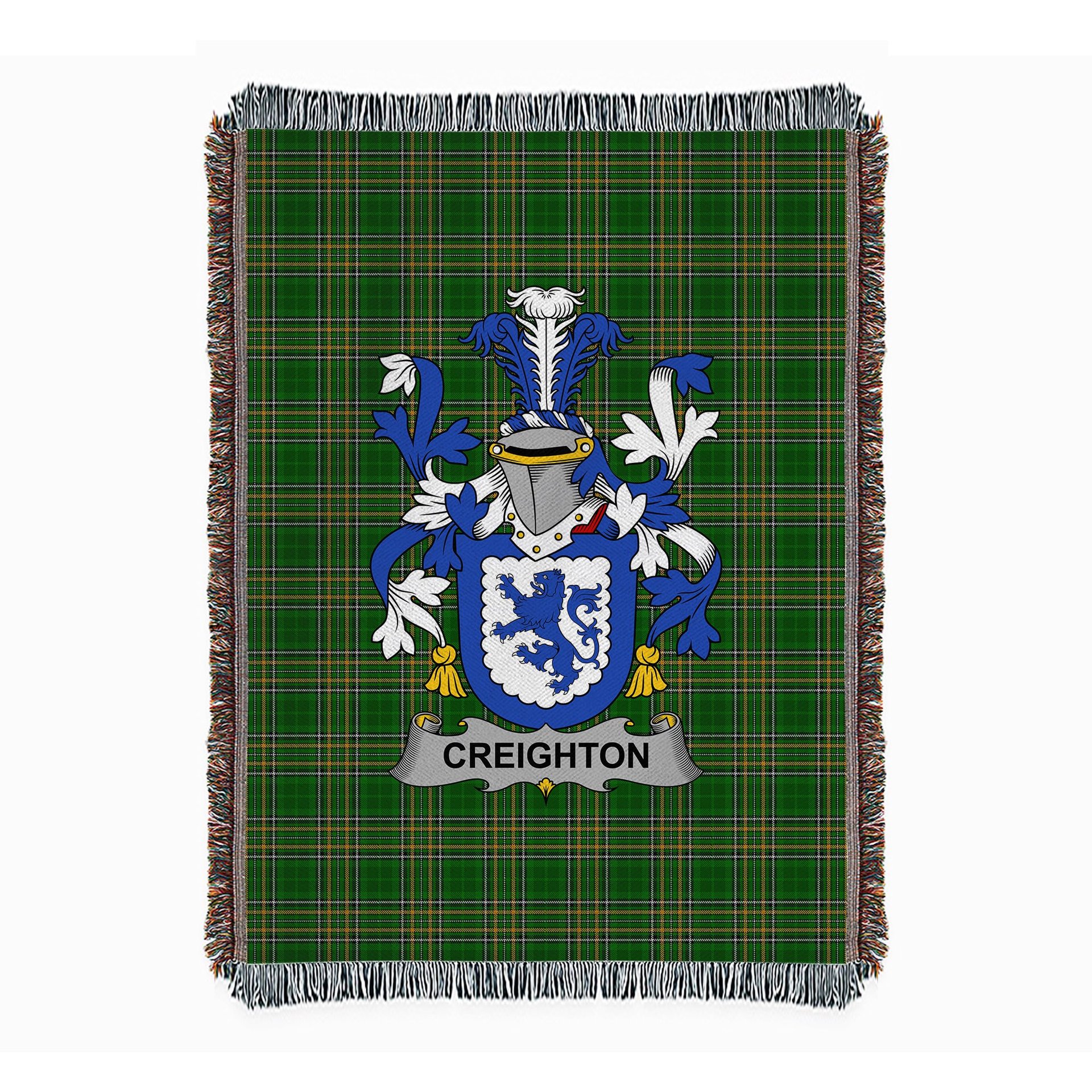 ScotsTee Shop Irish Creighton Clan Coat of Arms Irish Tartan Woven Blanket