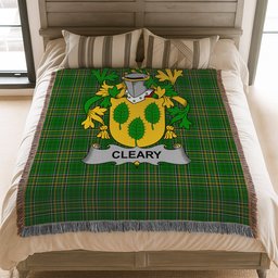ScotsTee Shop Irish Cleary or O'Clery Clan Coat of Arms Irish Tartan Woven Blanket