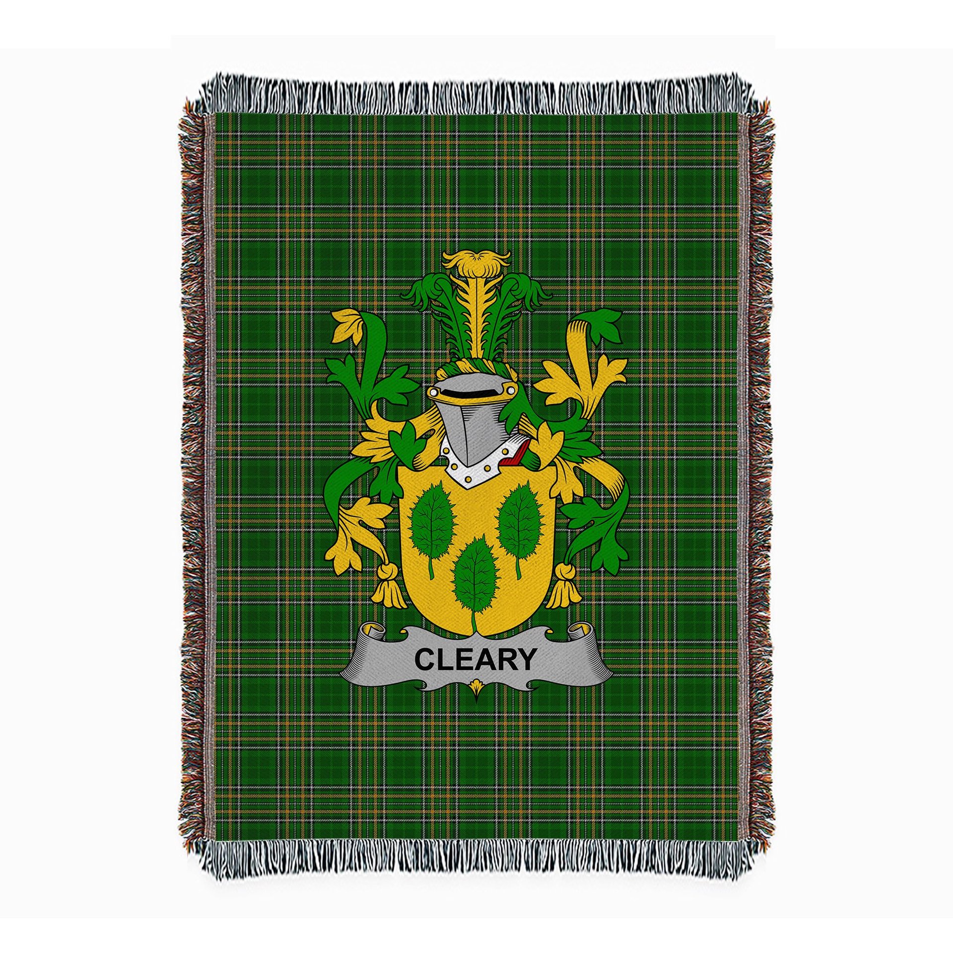ScotsTee Shop Irish Cleary or O'Clery Clan Coat of Arms Irish Tartan Woven Blanket