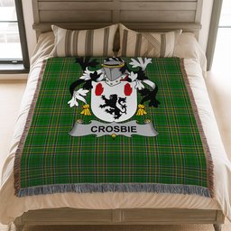 ScotsTee Shop Irish Crosbie or McCrossan Clan Coat of Arms Irish Tartan Woven Blanket