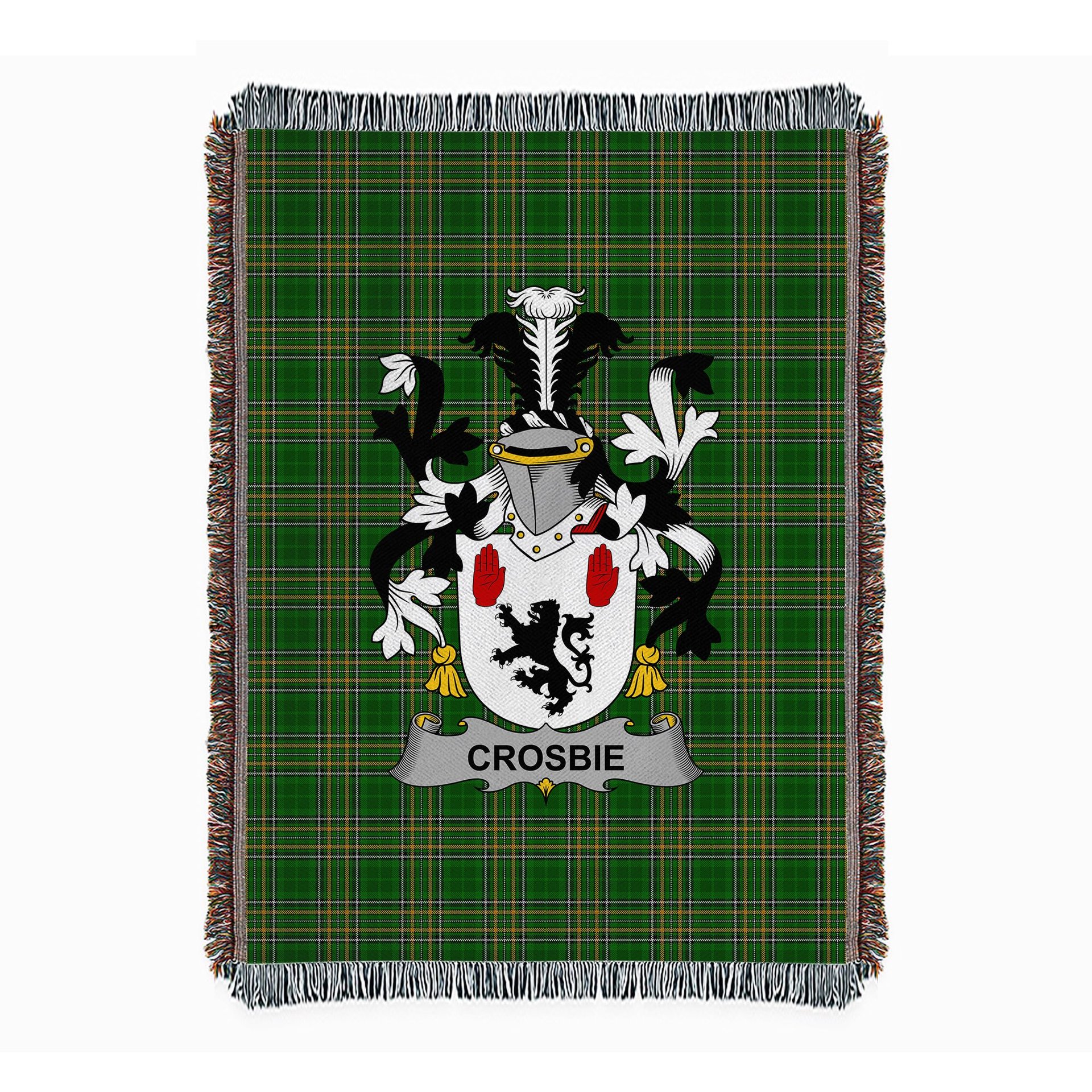 ScotsTee Shop Irish Crosbie or McCrossan Clan Coat of Arms Irish Tartan Woven Blanket