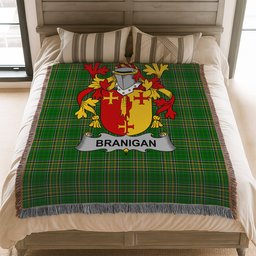 ScotsTee Shop Irish Branigan or O'Branagan Clan Coat of Arms Irish Tartan Woven Blanket