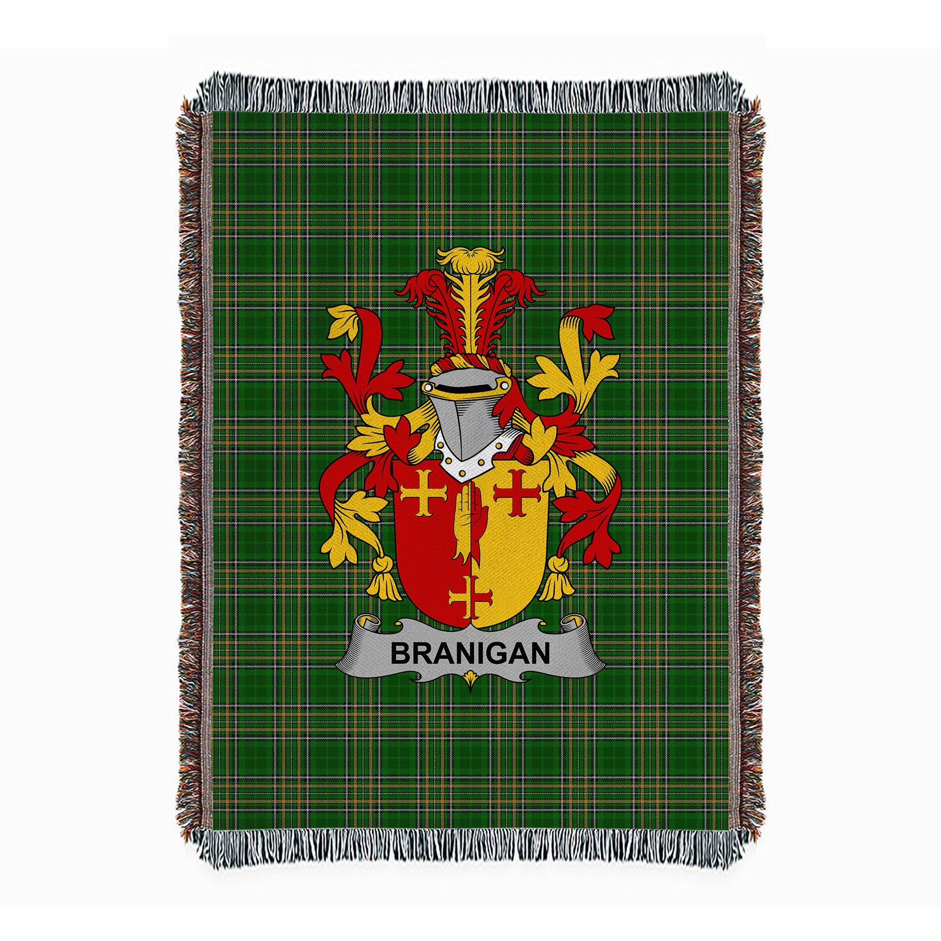 ScotsTee Shop Irish Branigan or O'Branagan Clan Coat of Arms Irish Tartan Woven Blanket