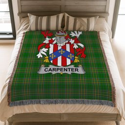 ScotsTee Shop Irish Carpenter Clan Coat of Arms Irish Tartan Woven Blanket