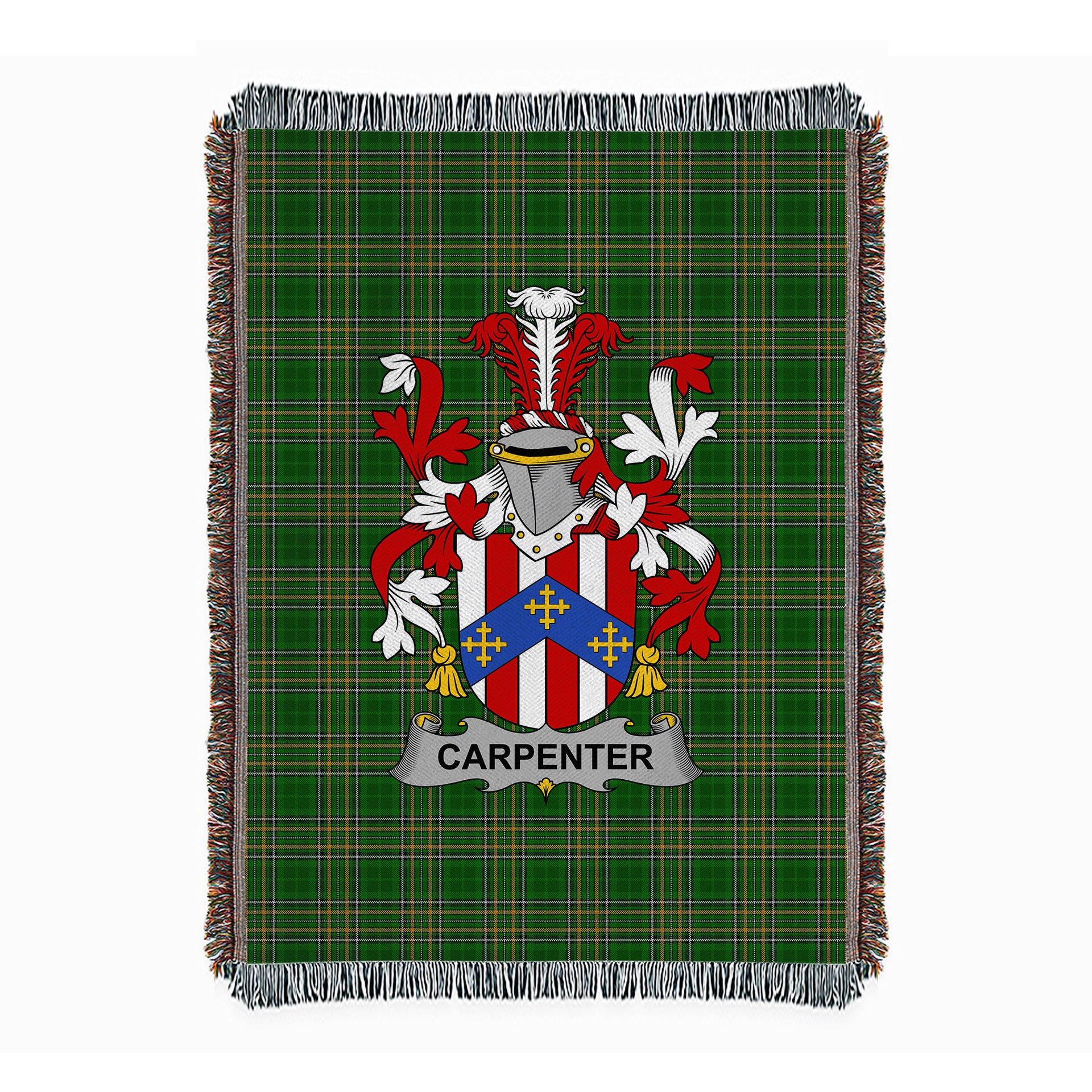 ScotsTee Shop Irish Carpenter Clan Coat of Arms Irish Tartan Woven Blanket