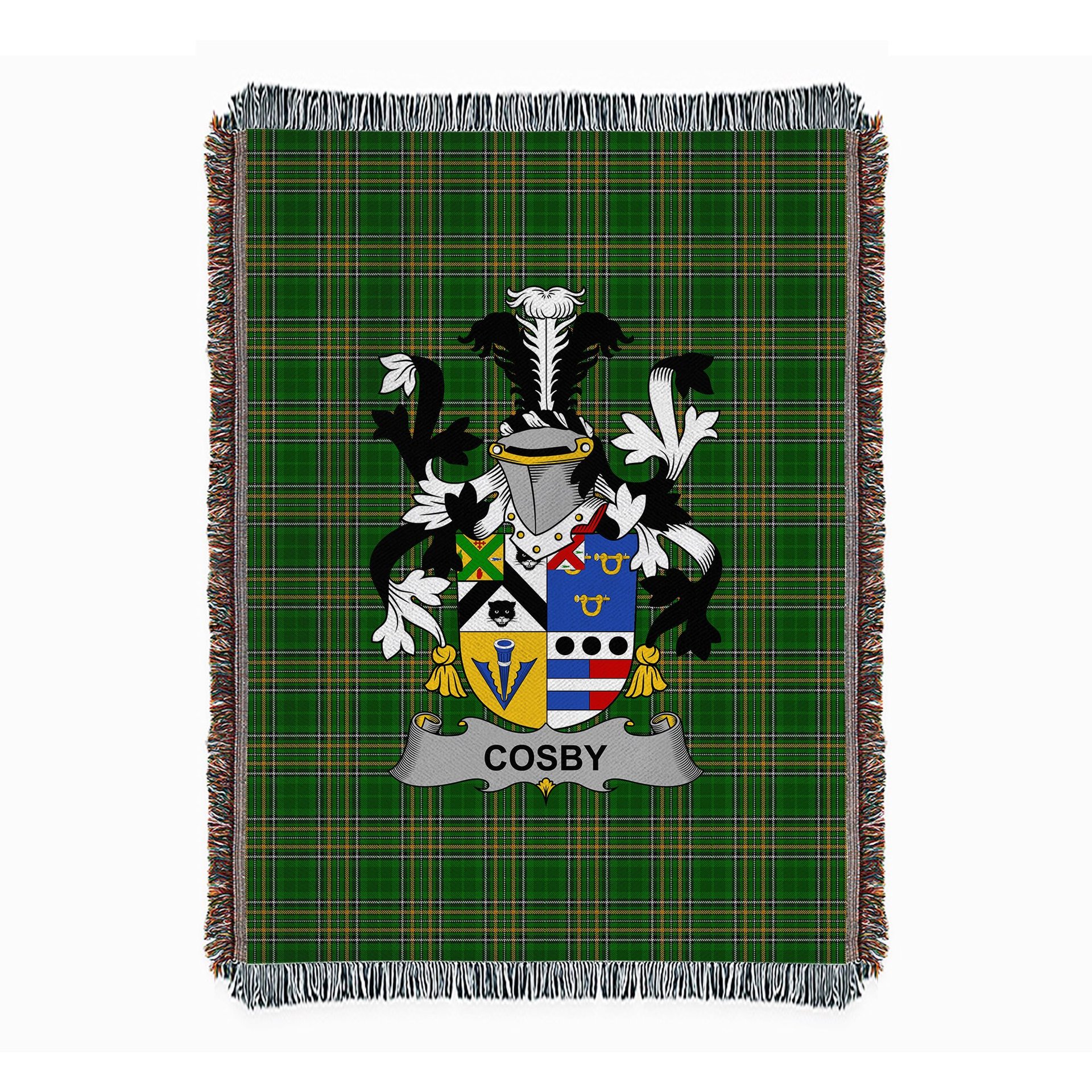 ScotsTee Shop Irish Cosby (Lord Sydney) Clan Coat of Arms Irish Tartan Woven Blanket
