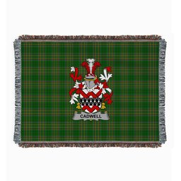 ScotsTee Shop Irish Cadwell or Caddell Clan Coat of Arms Irish Tartan Woven Blanket
