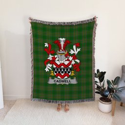 ScotsTee Shop Irish Cadwell or Caddell Clan Coat of Arms Irish Tartan Woven Blanket