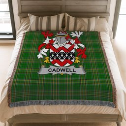 ScotsTee Shop Irish Cadwell or Caddell Clan Coat of Arms Irish Tartan Woven Blanket