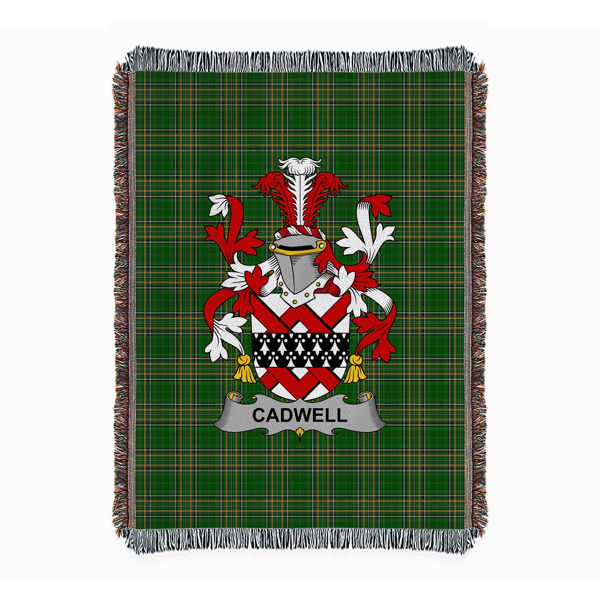 ScotsTee Shop Irish Cadwell or Caddell Clan Coat of Arms Irish Tartan Woven Blanket