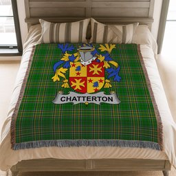 ScotsTee Shop Irish Chatterton Clan Coat of Arms Irish Tartan Woven Blanket