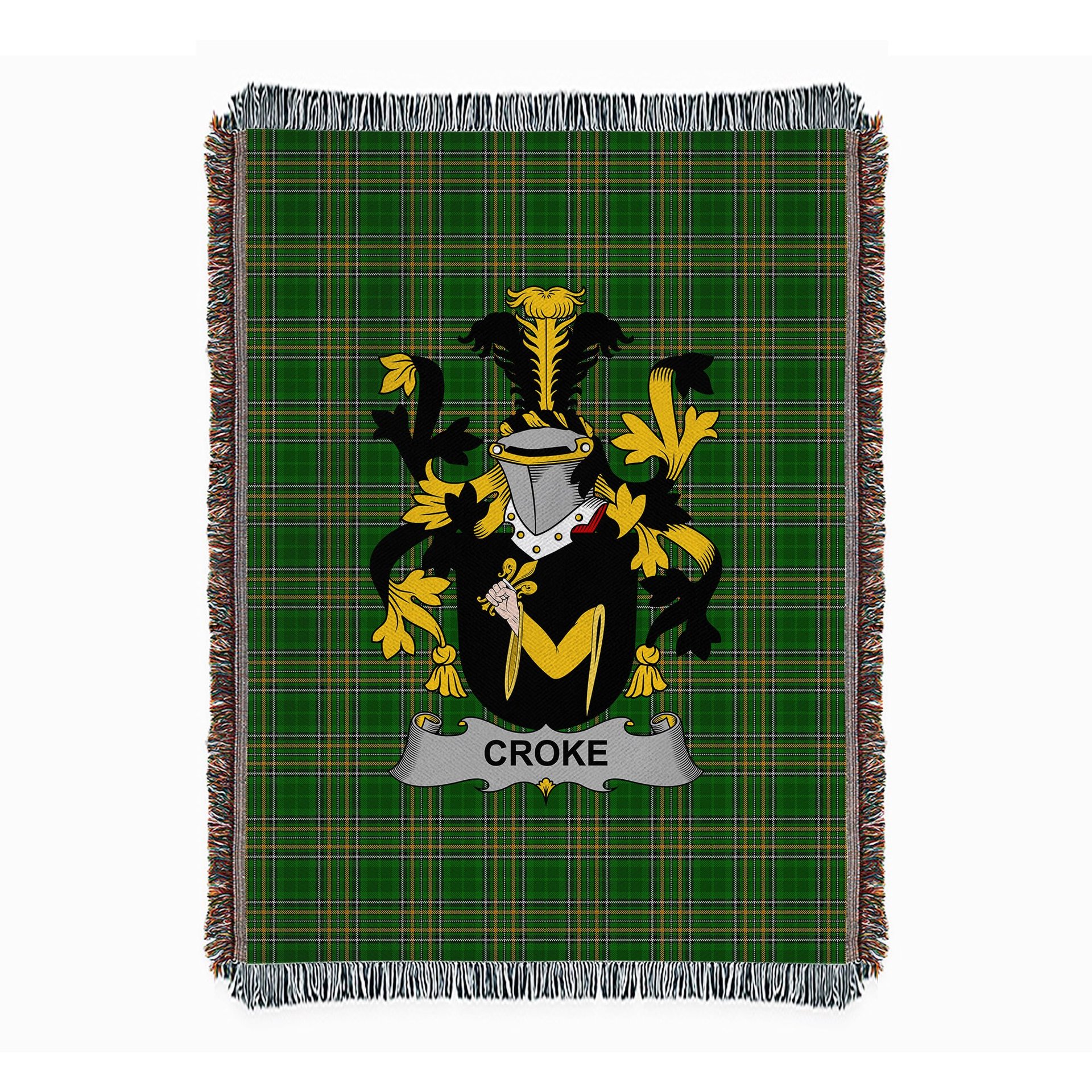 ScotsTee Shop Irish Croke Clan Coat of Arms Irish Tartan Woven Blanket