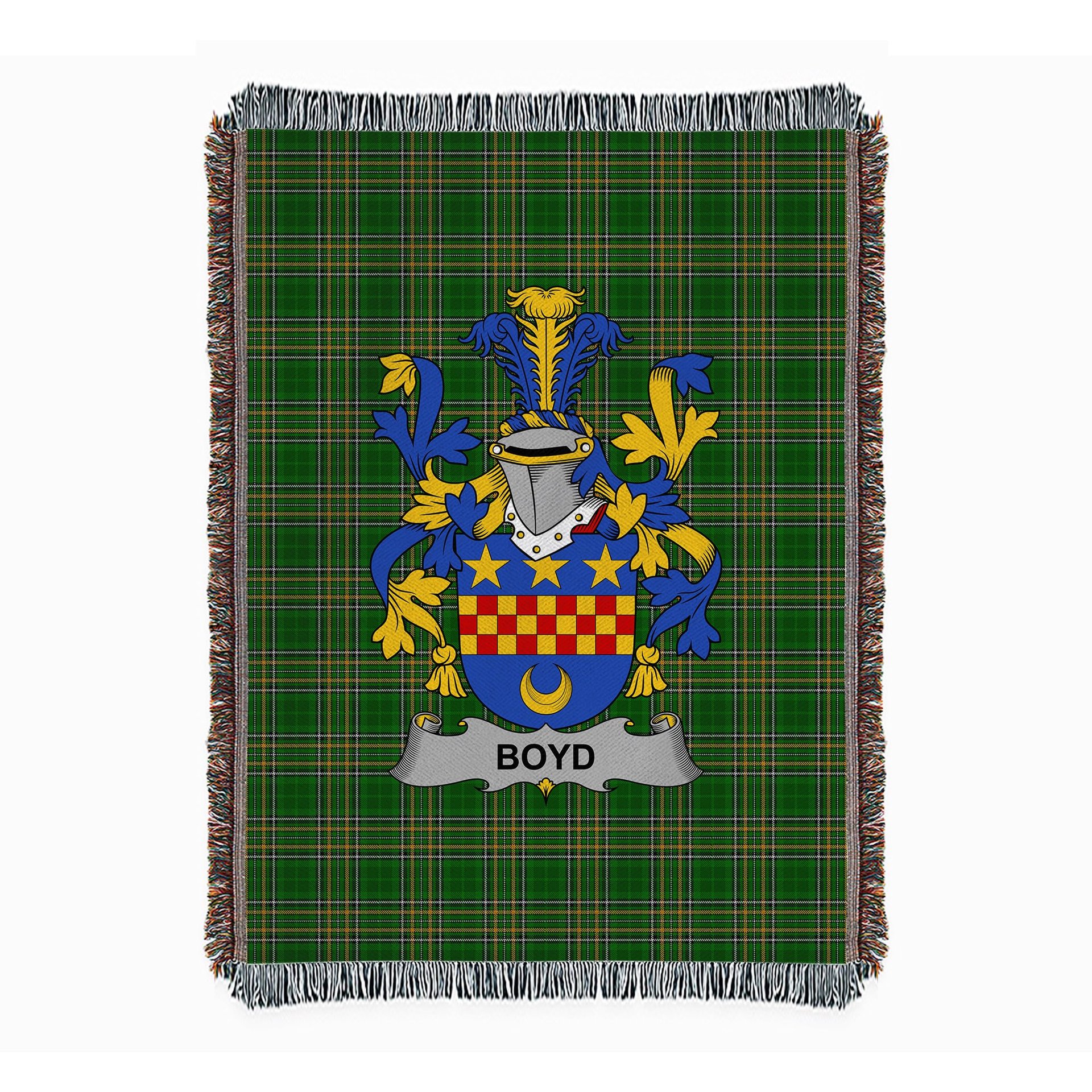 ScotsTee Shop Irish Boyd (of Danson) Clan Coat of Arms Irish Tartan Woven Blanket