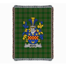 ScotsTee Shop Irish Boyd (of Danson) Clan Coat of Arms Irish Tartan Woven Blanket